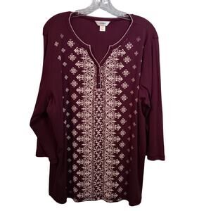 Women's Burgundy Embroidered Look Top
